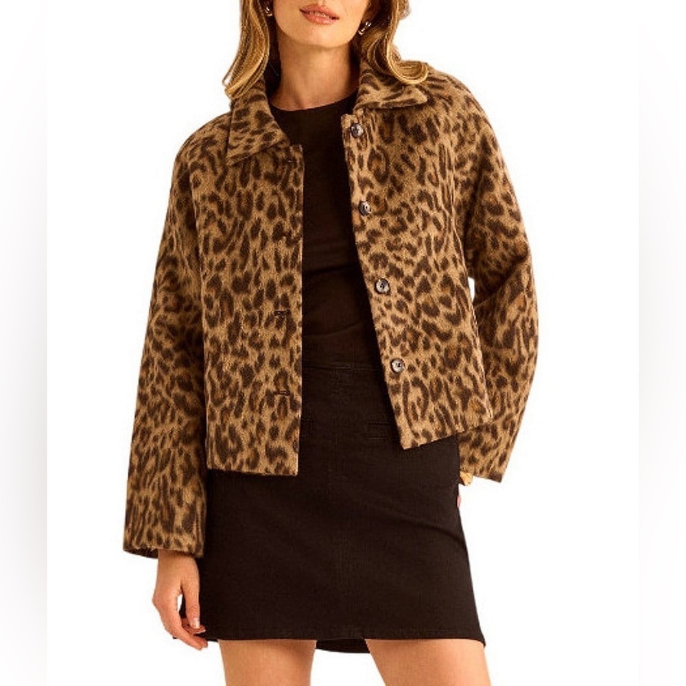 Vince Camuto Brown Mohair Leopard Print Jacket Size M Medium